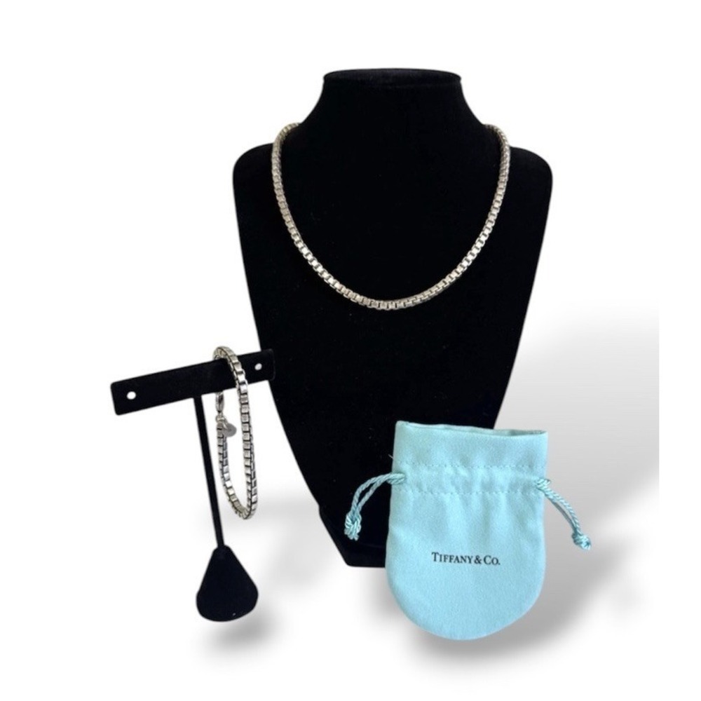 Tiffany & Co. Sterling Venetian Box Chain Bracelet Necklace Set 925 Silver 58 g